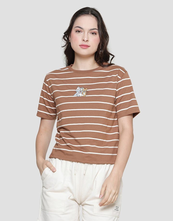 Nevada Boxy Stripe Tom & Jerry Kaos Lengan Pendek Wanita