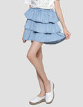 Aero Ruffle Susun Mini Skort Denim Anak Perempuan
