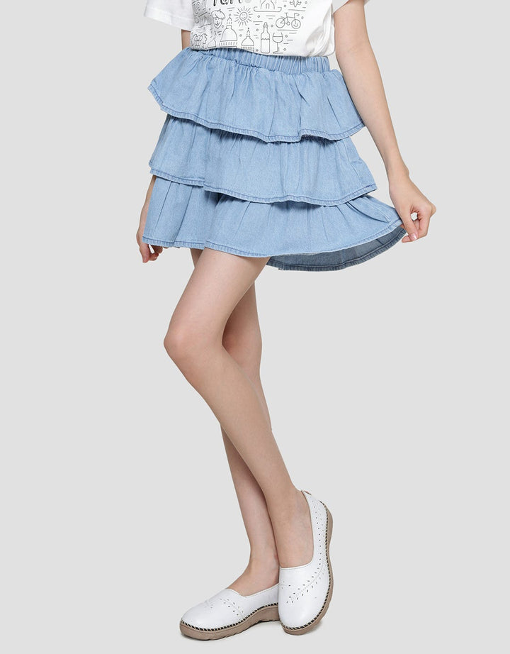 Aero Ruffle Stacked Mini Skort Denim Girls