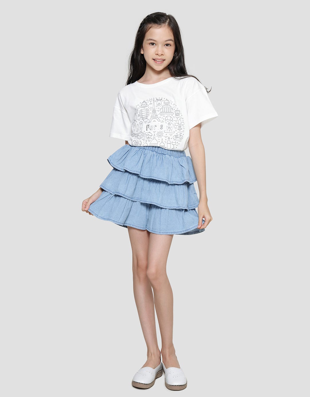 Aero Ruffle Stacked Mini Skort Denim Girls