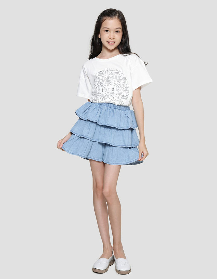 Aero Ruffle Stacked Mini Skort Denim Girls