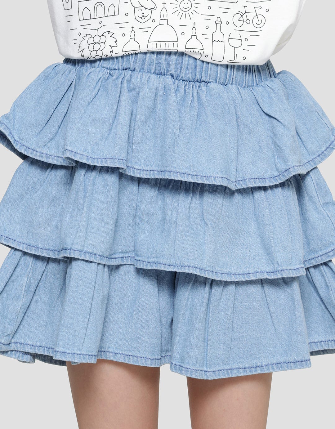 Aero Ruffle Stacked Mini Skort Denim Girls