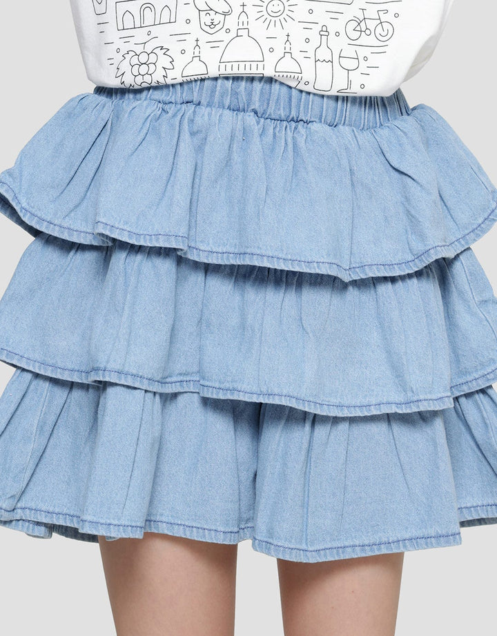 Aero Ruffle Stacked Mini Skort Denim Girls