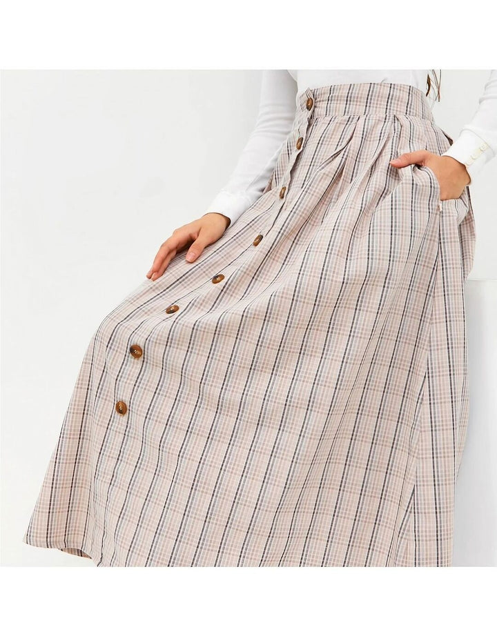 Graphis Rok Kancing Depan Motif Kotak-Kotak Wanita