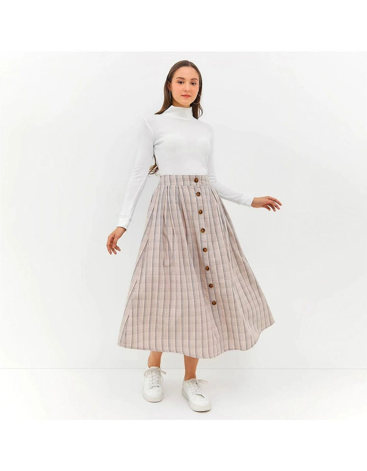 Graphis Rok Kancing Depan Motif Kotak-Kotak Wanita