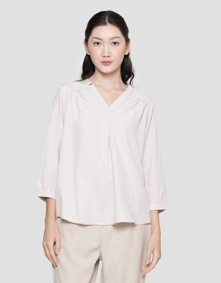 St. Yves 7/8 Vneck Cut Rose Crepe Blouse Wanita