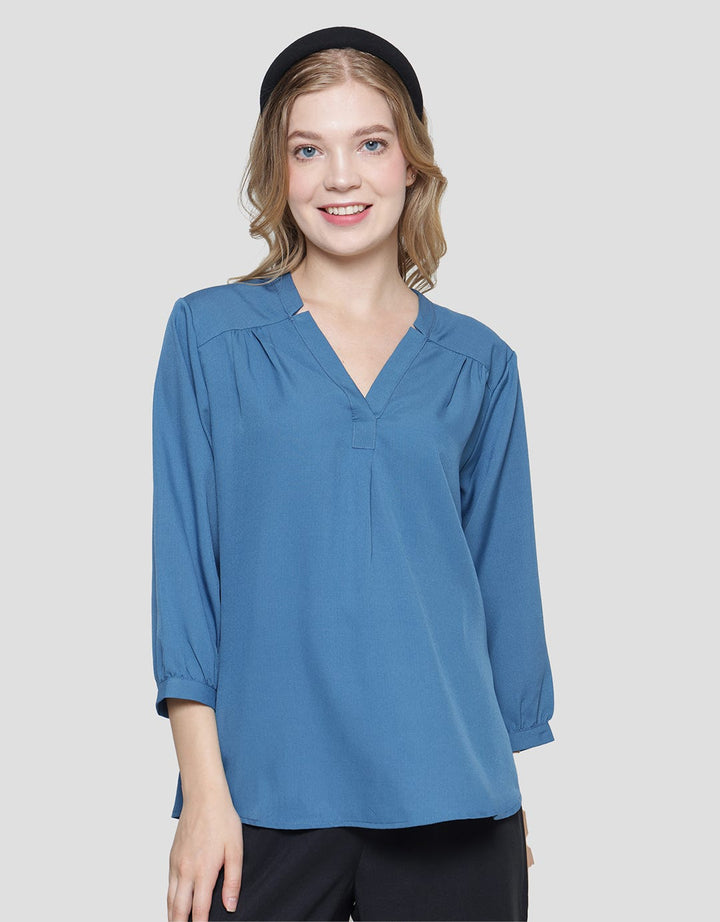 St. Yves 7/8 Vneck Cut Rose Crepe Blouse Wanita