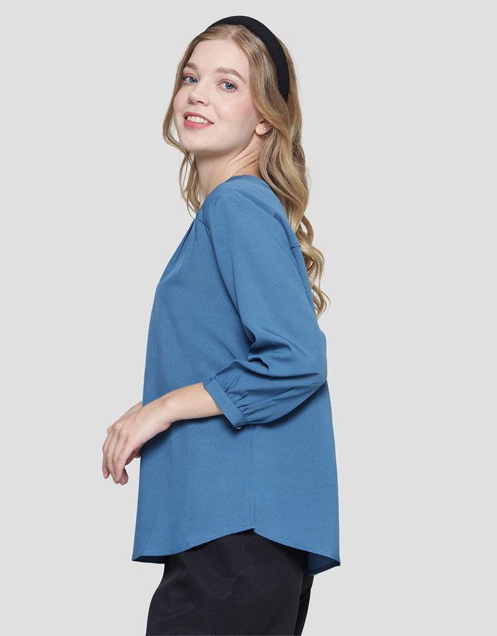 St. Yves 7/8 Vneck Cut Rose Crepe Blouse Wanita