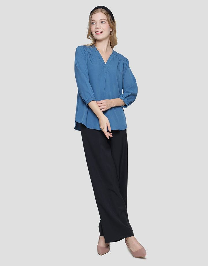St. Yves 7/8 Vneck Cut Rose Crepe Blouse Wanita