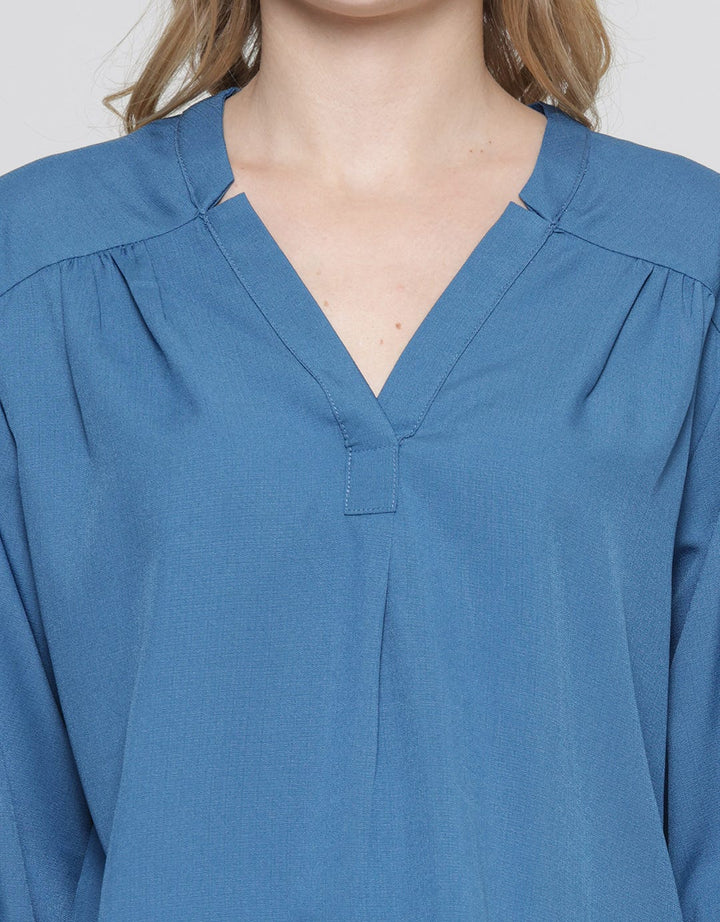 St. Yves 7/8 Vneck Cut Rose Crepe Blouse Wanita
