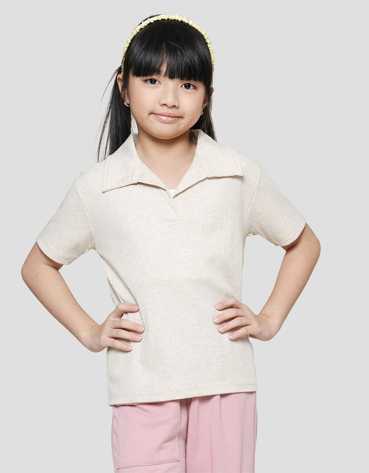 Nevada Texture Plain Girls Collar T-Shirt