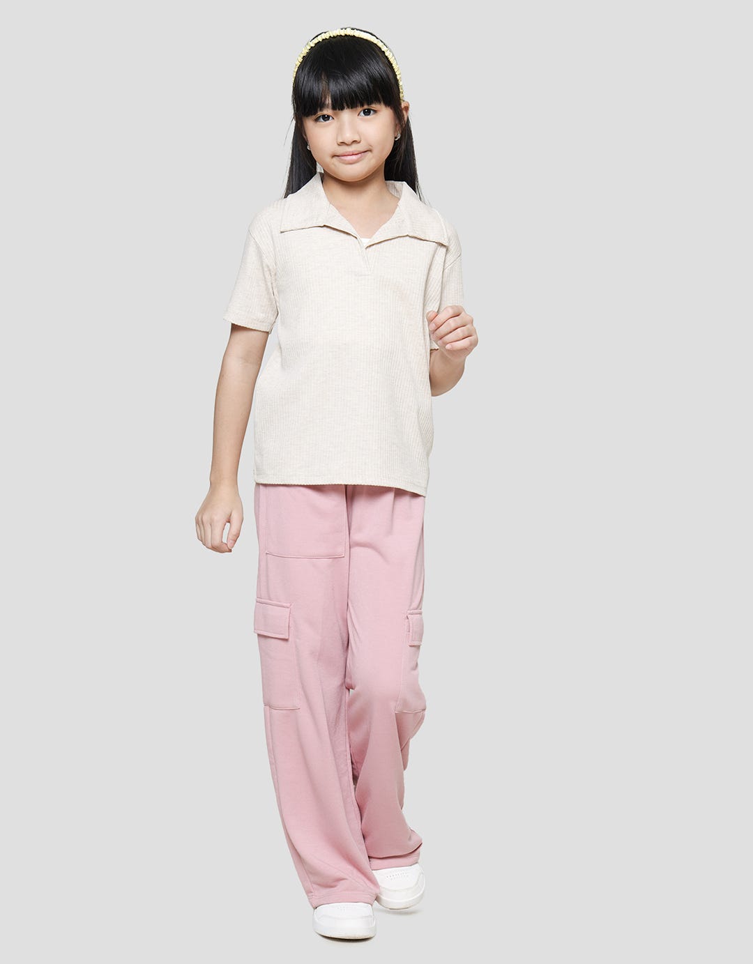 Nevada Texture Plain Girls Collar T-Shirt