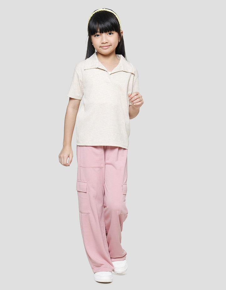 Nevada Texture Plain Girls Collar T-Shirt