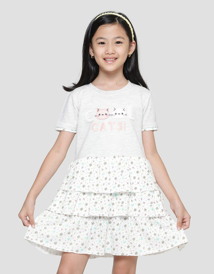 Little M Ruffle 3 Layers Writing Midi Dress for Girls