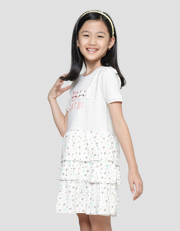Little M Ruffle 3 Layers Writing Midi Dress for Girls