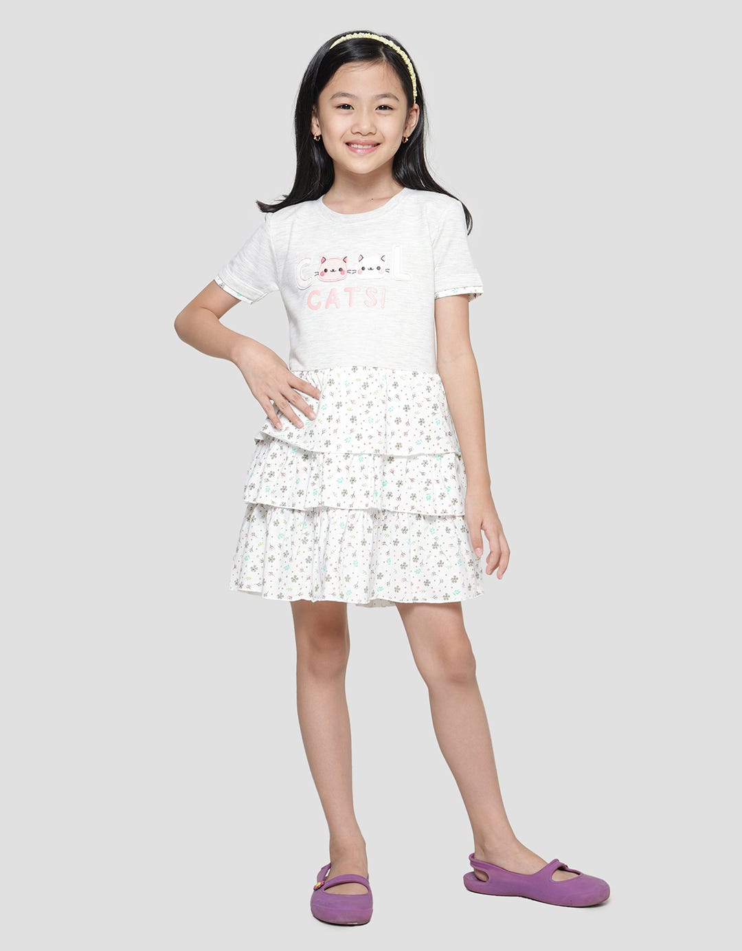 Little M Ruffle 3 Layers Writing Midi Dress for Girls