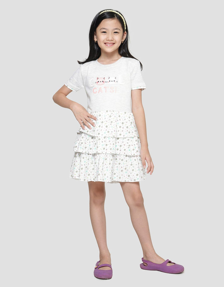 Little M Ruffle 3 Layers Writing Midi Dress for Girls