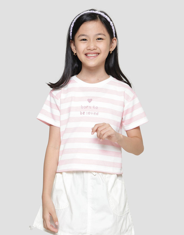 Little M Stripe Born To Be Loved Girls Short Sleeve T-Shirt