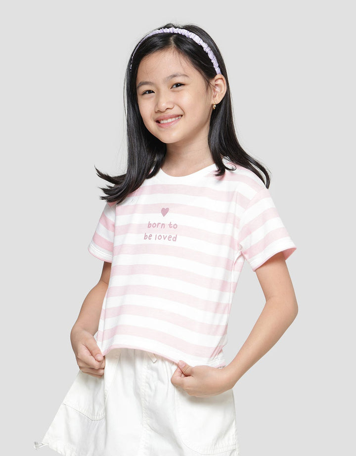 Little M Stripe Born To Be Loved Girls Short Sleeve T-Shirt
