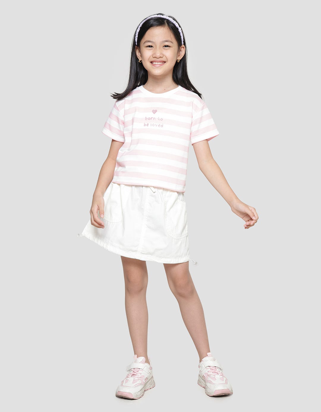 Little M Stripe Born To Be Loved Girls Short Sleeve T-Shirt