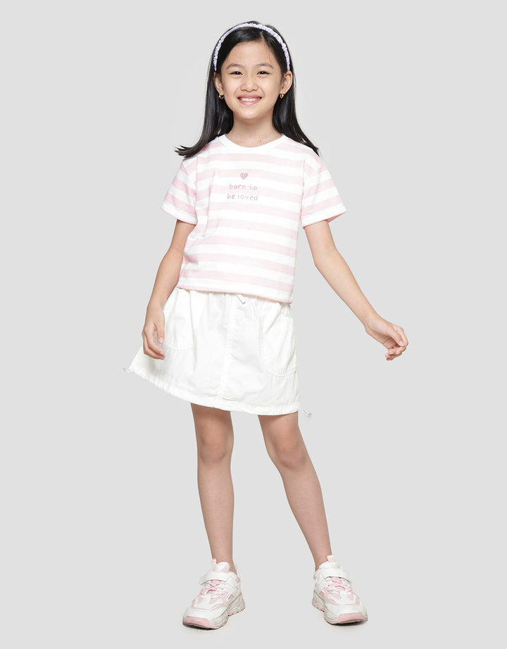 Little M Stripe Born To Be Loved Girls Short Sleeve T-Shirt