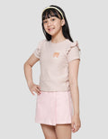 Little M Texture Bordir Bear Kaos Lengan Pendek Anak Perempuan