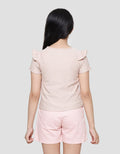 Little M Texture Bordir Bear Kaos Lengan Pendek Anak Perempuan