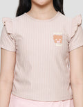Little M Texture Bordir Bear Kaos Lengan Pendek Anak Perempuan