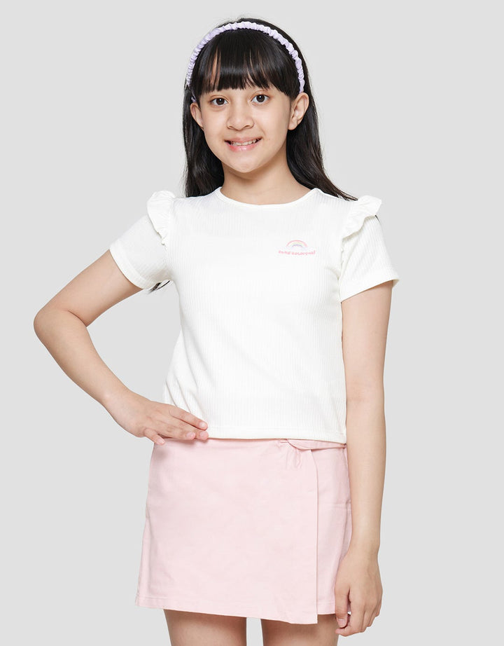 Little Texture Embroidery Rainbow M Short Sleeve T-shirt for Girls