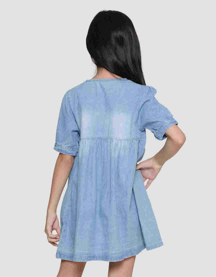 Little M Puff Embroidery Bear Dress for Girls