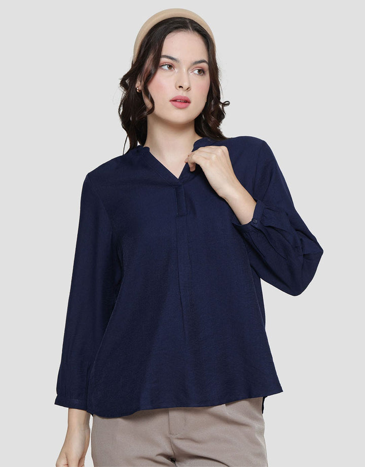 St. Yves V Neck Crinkle Sleeve Blouse Wanita