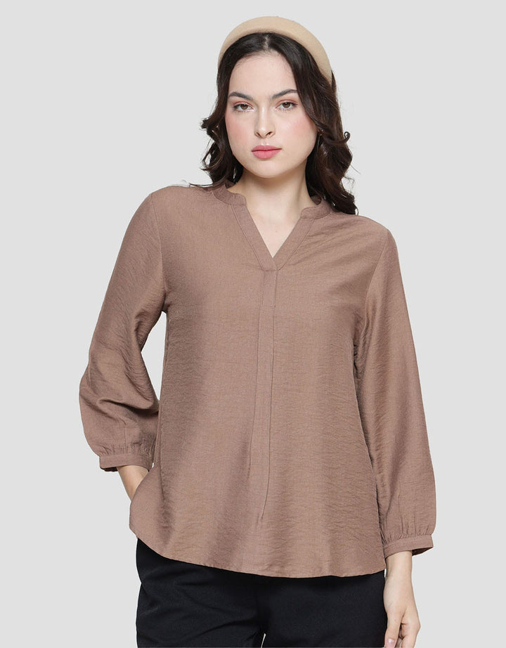 St. Yves V Neck Crinkle Sleeve Blouse Wanita