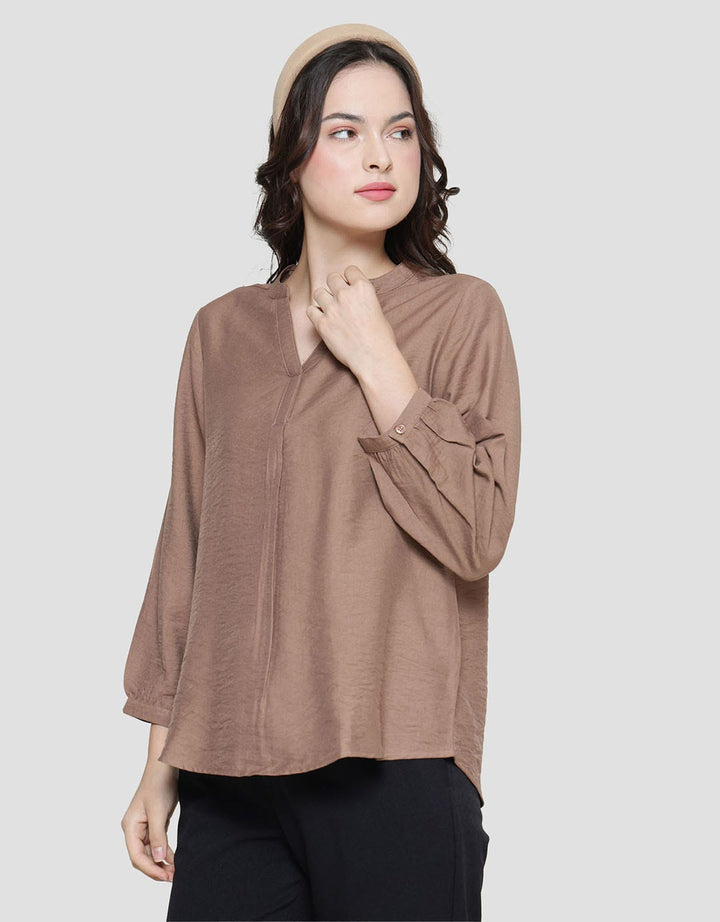 St. Yves V Neck Crinkle Sleeve Blouse Wanita