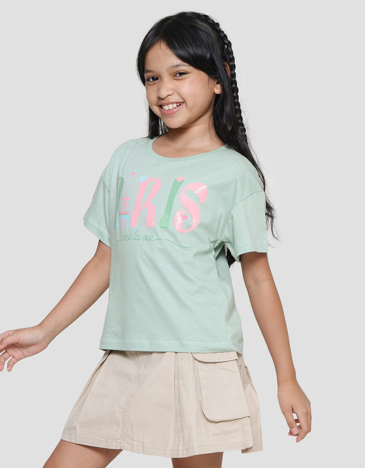 Aero Paris Eiffel Love Print Kaos Lengan Pendek Anak Perempuan