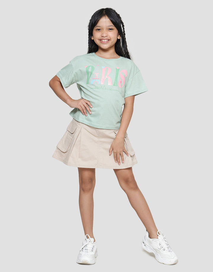 Aero Paris Eiffel Love Print Kaos Lengan Pendek Anak Perempuan
