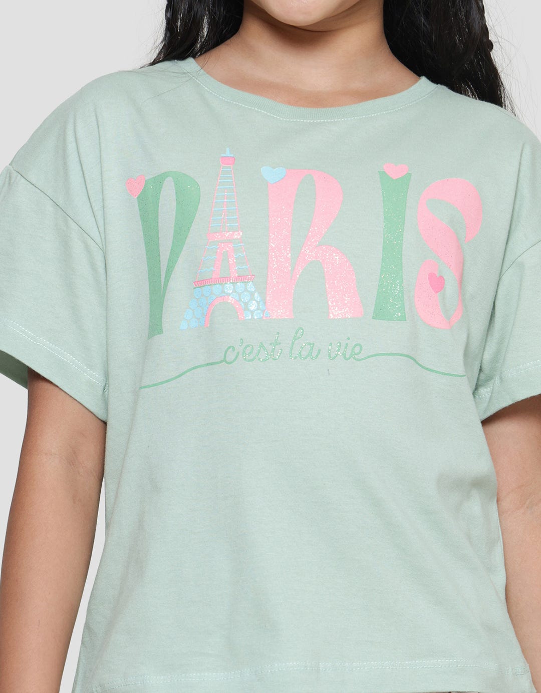Aero Paris Eiffel Love Print Kaos Lengan Pendek Anak Perempuan