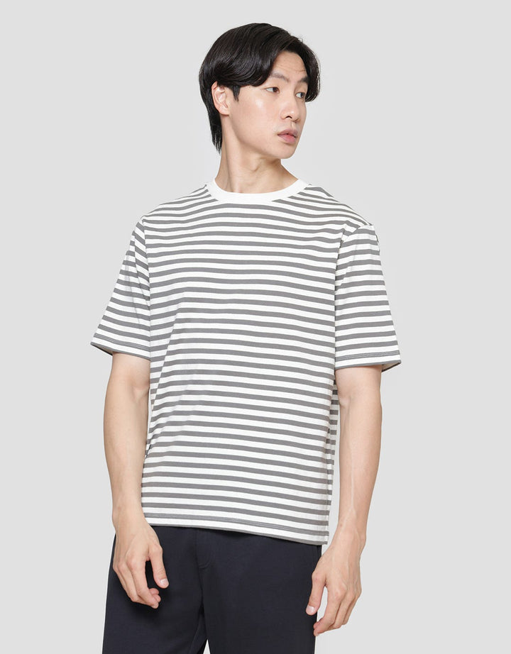 Suko Striped Print Round Collar Men's Oversized Short Sleeve T-Shirt