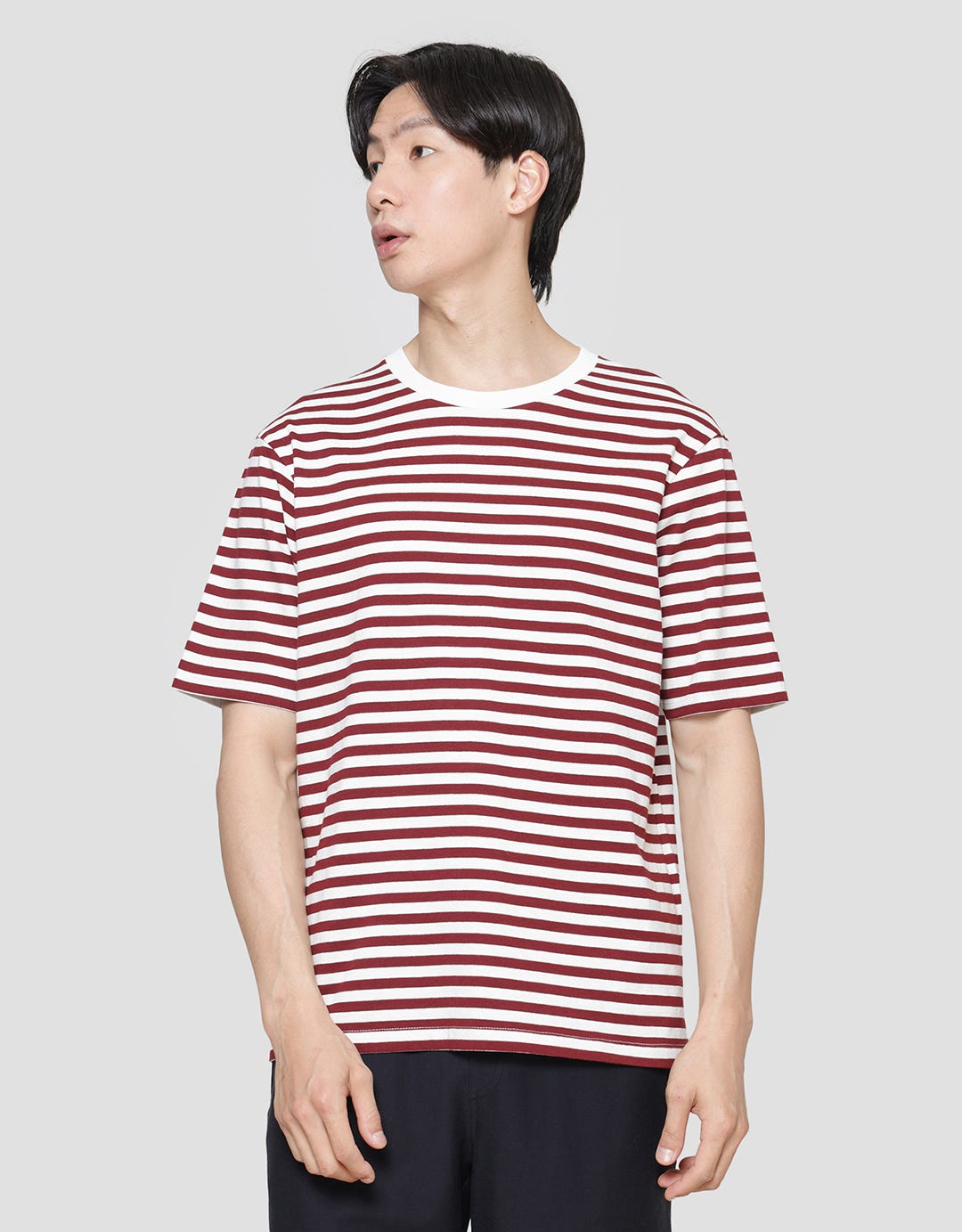 Suko Striped Print Round Collar Men's Oversized Short Sleeve T-Shirt