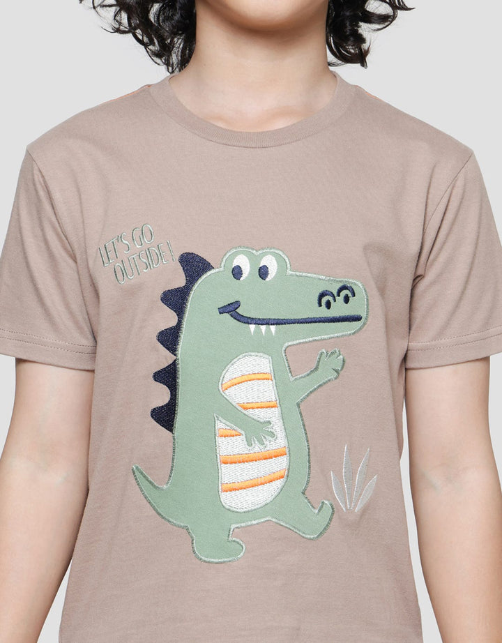 Little M Croco Lets Go Aplikasi Print Kaos Lengan Pendek Anak Laki-laki