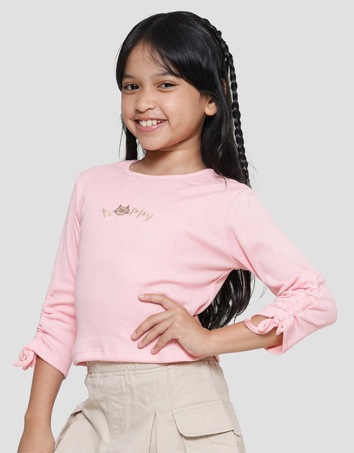 Little M Drawstring Sleeve Girls T-Shirt