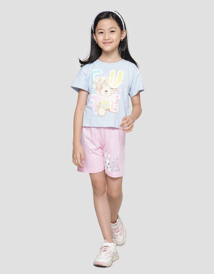 Little M Cute Bear 5 Girls Short Sleeve T-shirt
