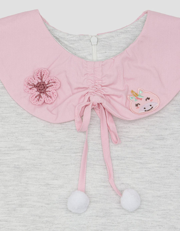 Little M Kerah Woven Aplikasi Unicorn And Pompom Midi Dress Anak Perempuan