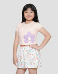 Little M Puff Aplikasi Bunga Kaos Lengan Pendek Anak Perempuan