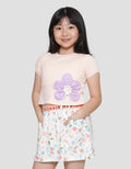 Little M Puff Aplikasi Bunga Kaos Lengan Pendek Anak Perempuan