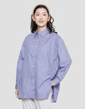 Details Oversize Stripes Kemeja Lengan Panjang Wanita