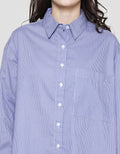 Details Oversize Stripes Kemeja Lengan Panjang Wanita