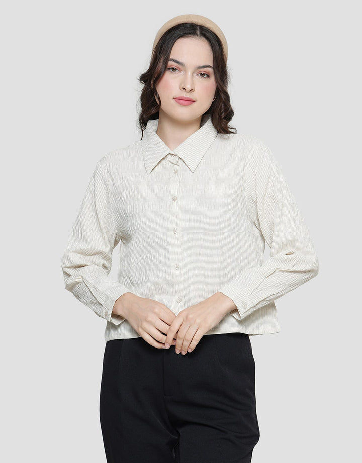 Details Gingham Small Check Basic Kemeja Lengan Panjang Wanita
