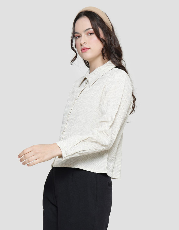 Details Gingham Small Check Basic Kemeja Lengan Panjang Wanita
