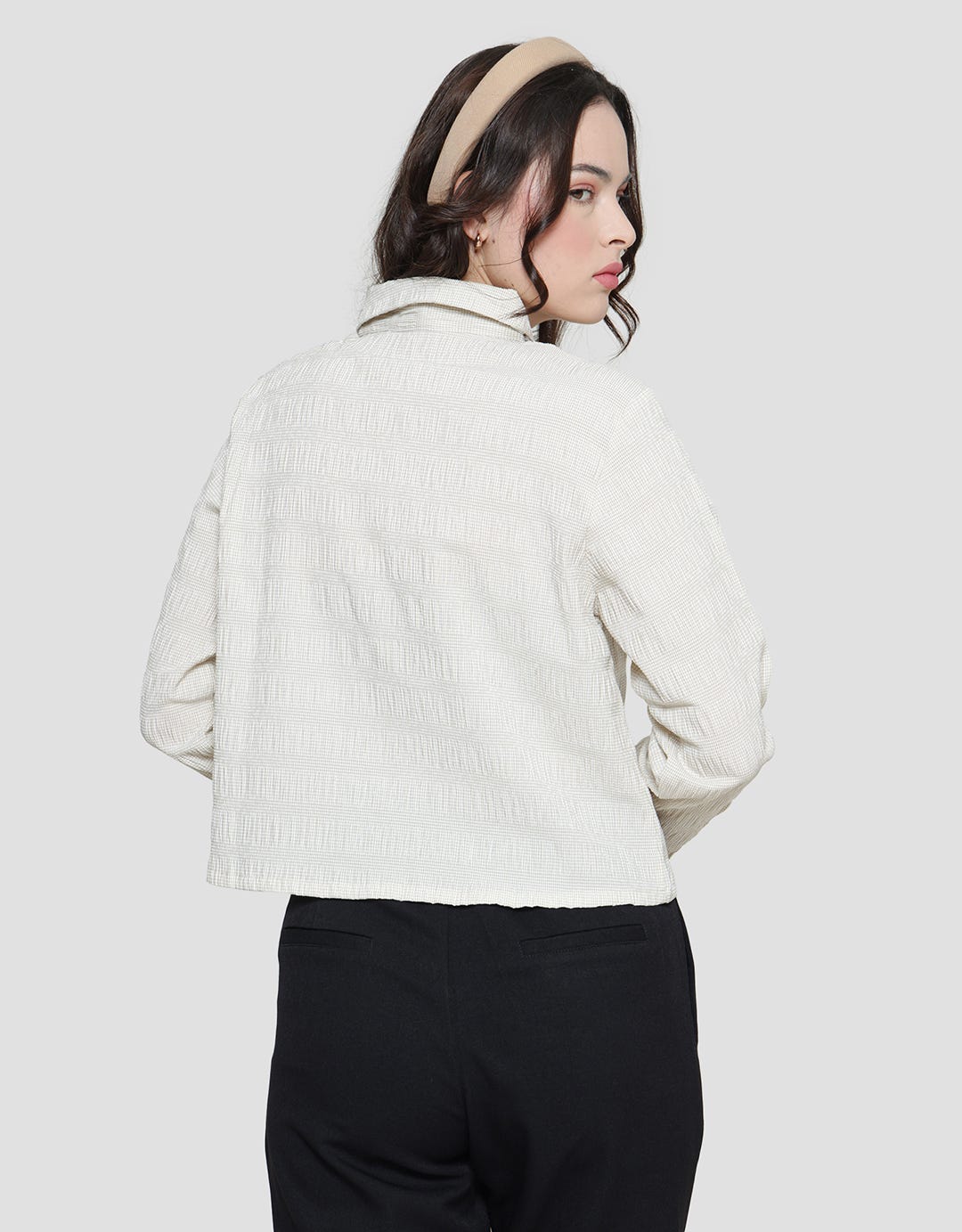 Details Gingham Small Check Basic Kemeja Lengan Panjang Wanita