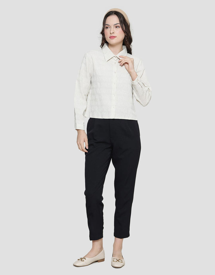 Details Gingham Small Check Basic Kemeja Lengan Panjang Wanita